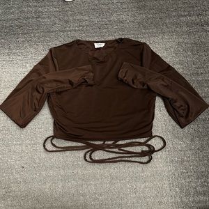 brown tie long sleeve